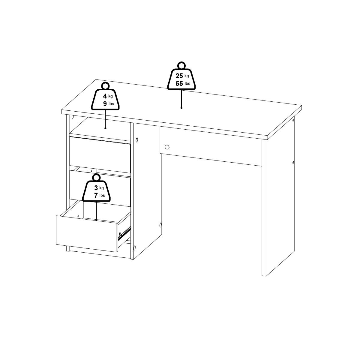 TVILUM Function Plus skrivebord, m. 1 rum og 3 skuffer - hvid træ (110x48,5) – billede 4