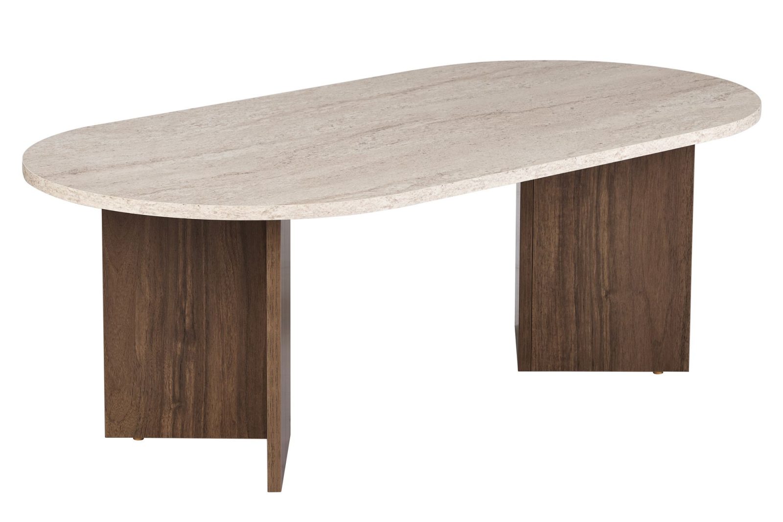 NORDVÄRK Sable sofabord, oval - sand travertin og brun valnød melamin (119x60)