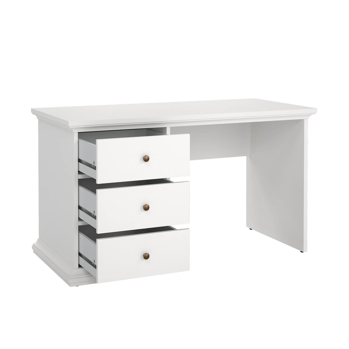 TVILUM Paris skrivebord - rektangulært, hvid laminat, med 3 skuffer – billede 6