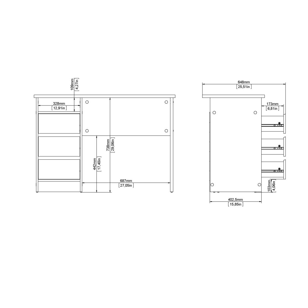 TVILUM Function Plus skrivebord, m. 1 rum og 3 skuffer - hvid træ (110x48,5) – billede 3